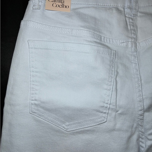 Camila Coelho White Straight Ankle Jeans with Gold Chain Detail - Size 8 NWT - Picture 8 of 10